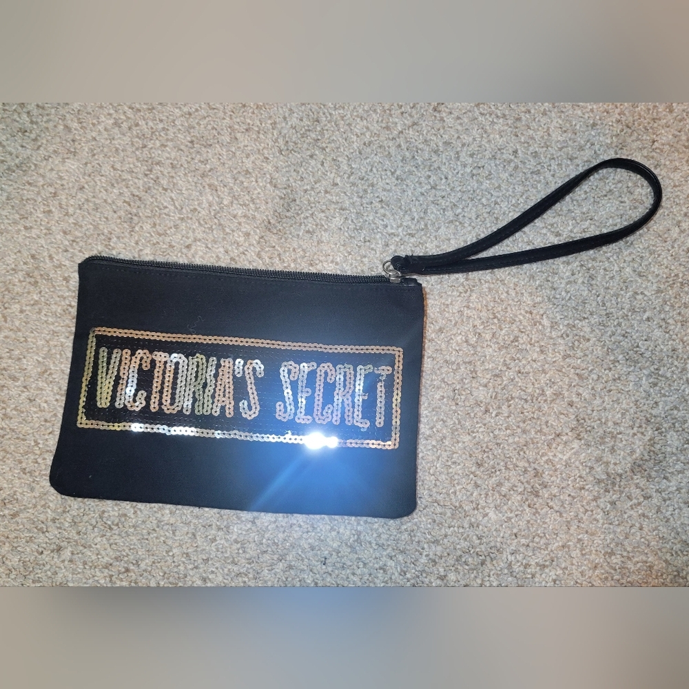 Victoria's Secret Black Pouch with Silver Sequins